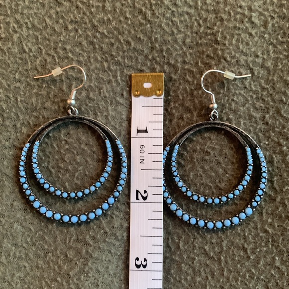 Double circle faux turquoise dangle earrings.  Approximately 2 1/4 inches. - Picture 2 of 6